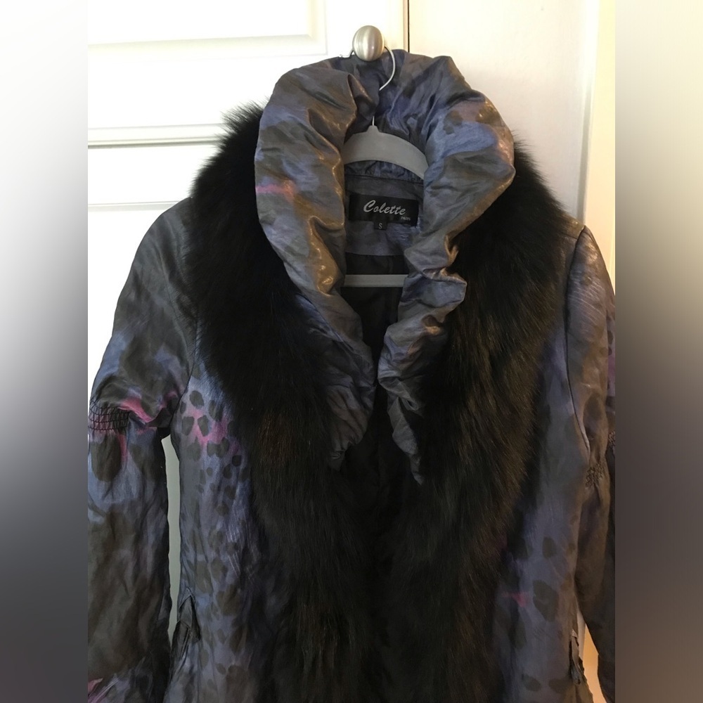 Colette Paris coat with real fur fox trim SZ S - Picture 2 of 13